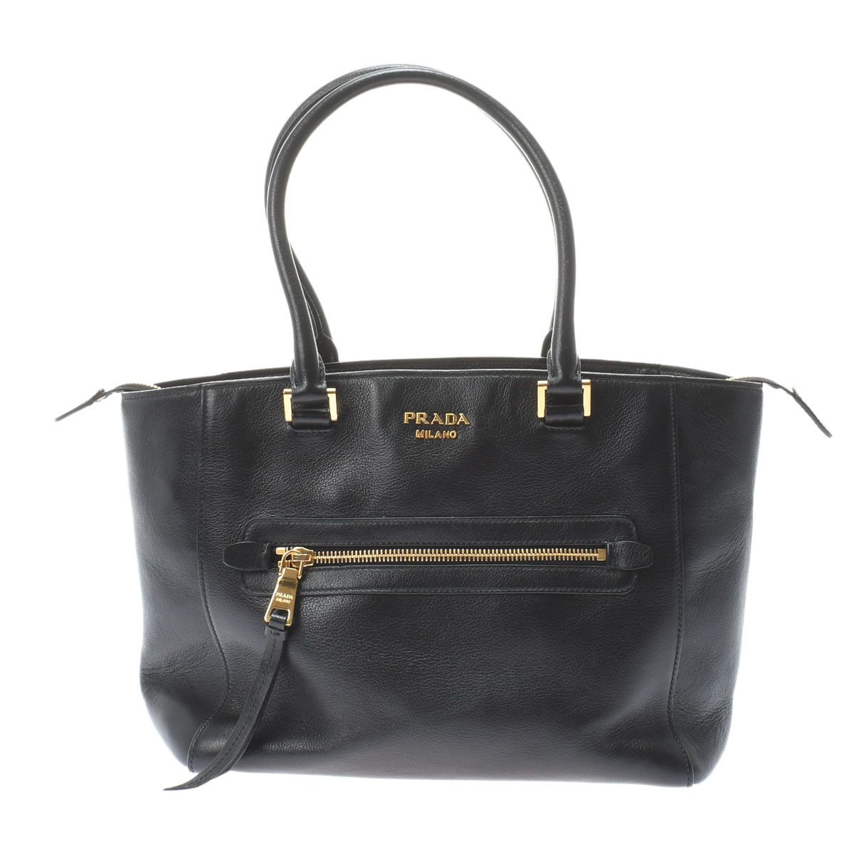 Prada Tote Bag Gold Hardware Leather 2way Bag Black PRADA 2way
