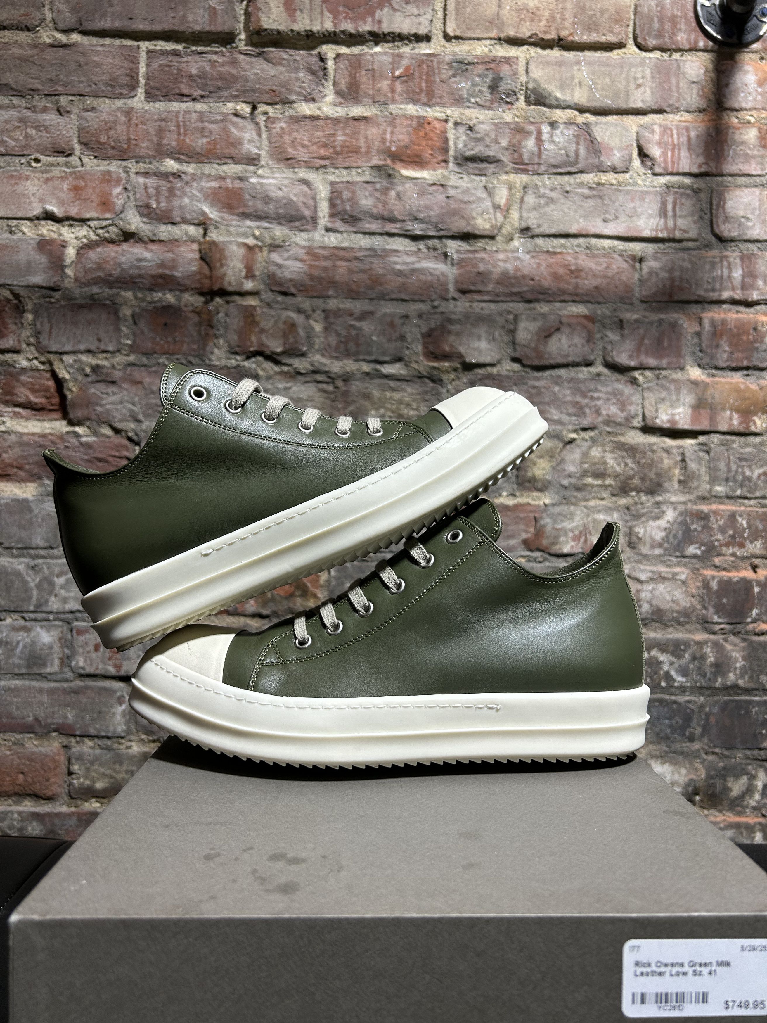 Rick Owens Green Milk Leather Low Shoes, Men's (Size 8)