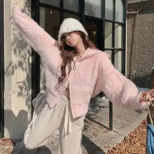 Japanese Brand Women's cute soft sweater with zipper Size M / US 6-8 / IT 42-44 - 5 Thumbnail
