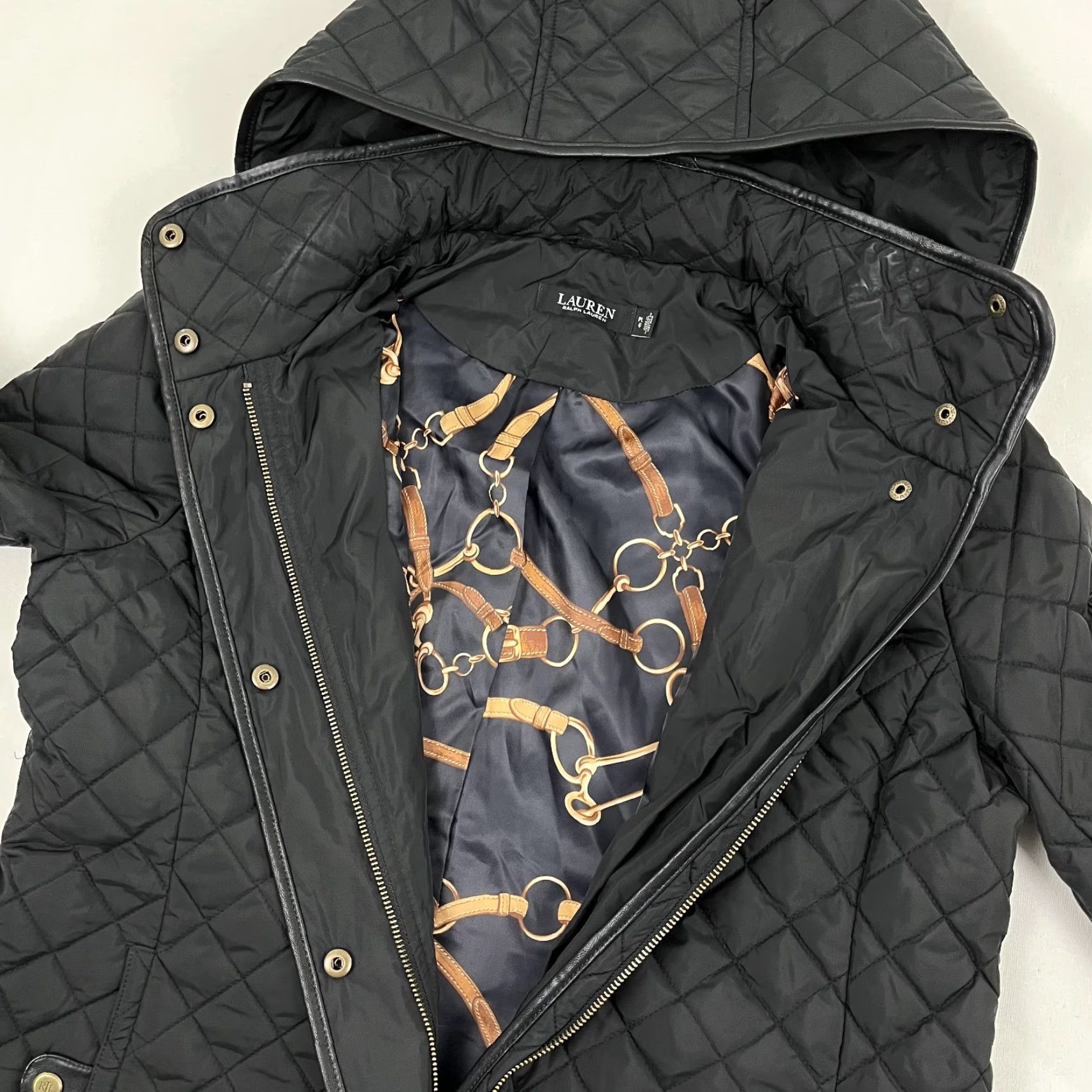 Ralph Lauren Lauren Ralph Lauren Jacket PL Black Quilted Hooded Faux Leather Trim Womens Size L / US 10 / IT 46 - 7 Thumbnail