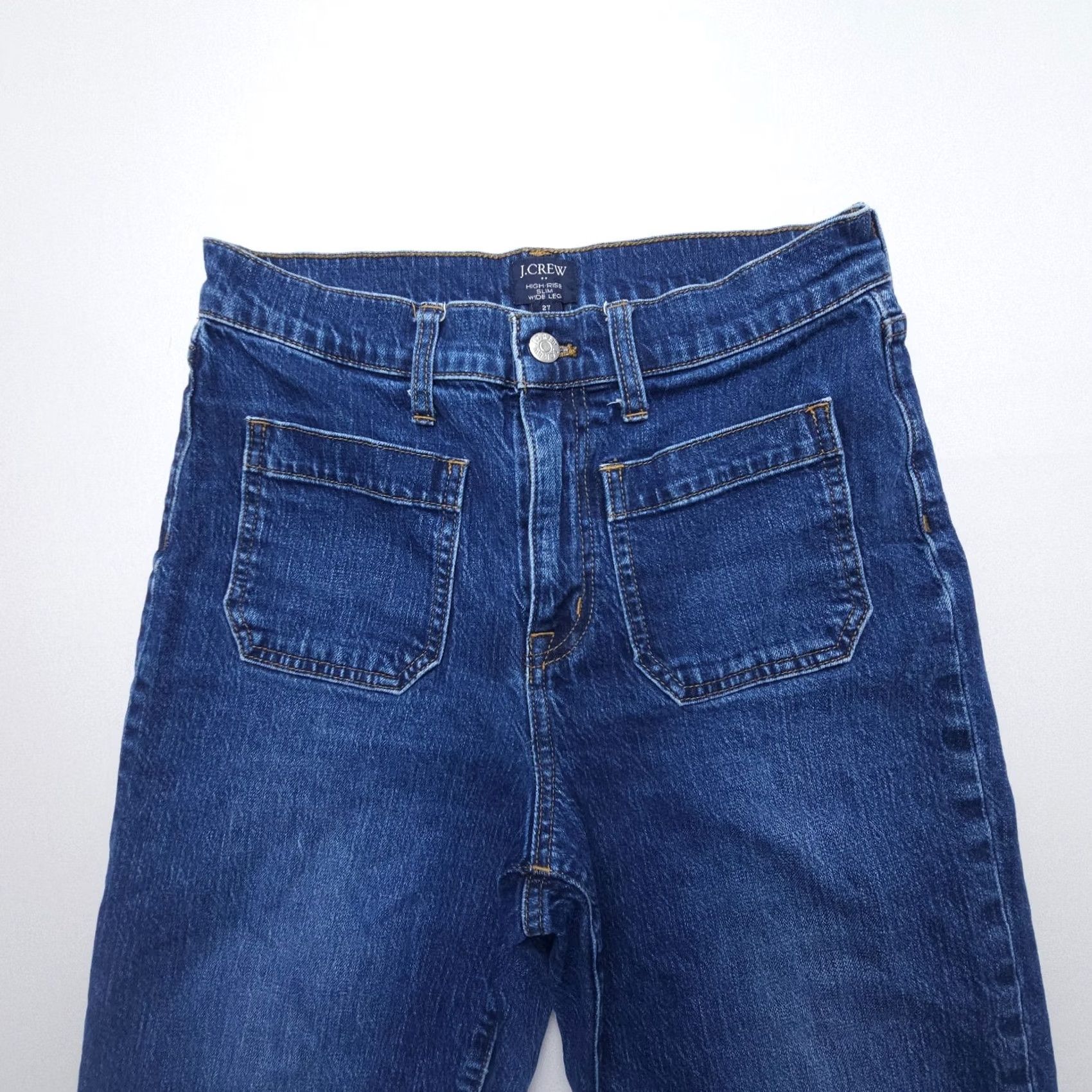 J.Crew J.CREW Jeans Wide Leg High Rise Dark Wash 27 Solid Blue 5-Pocket Denim Crop Regular Rise Womens Jeans Size 27" / US 4 / IT 40 - 4 Thumbnail