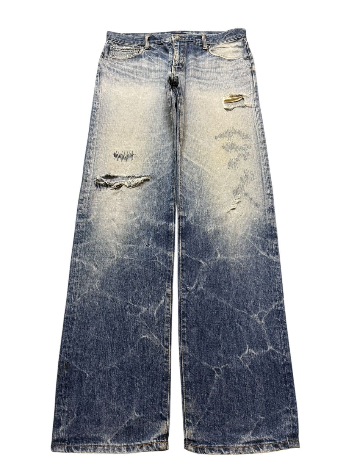 Blue Blue Japan Vintage 90s Japan Blue Way Thunder Wash Distressed Straight Size US 34 / EU 50 - 1 Thumbnail