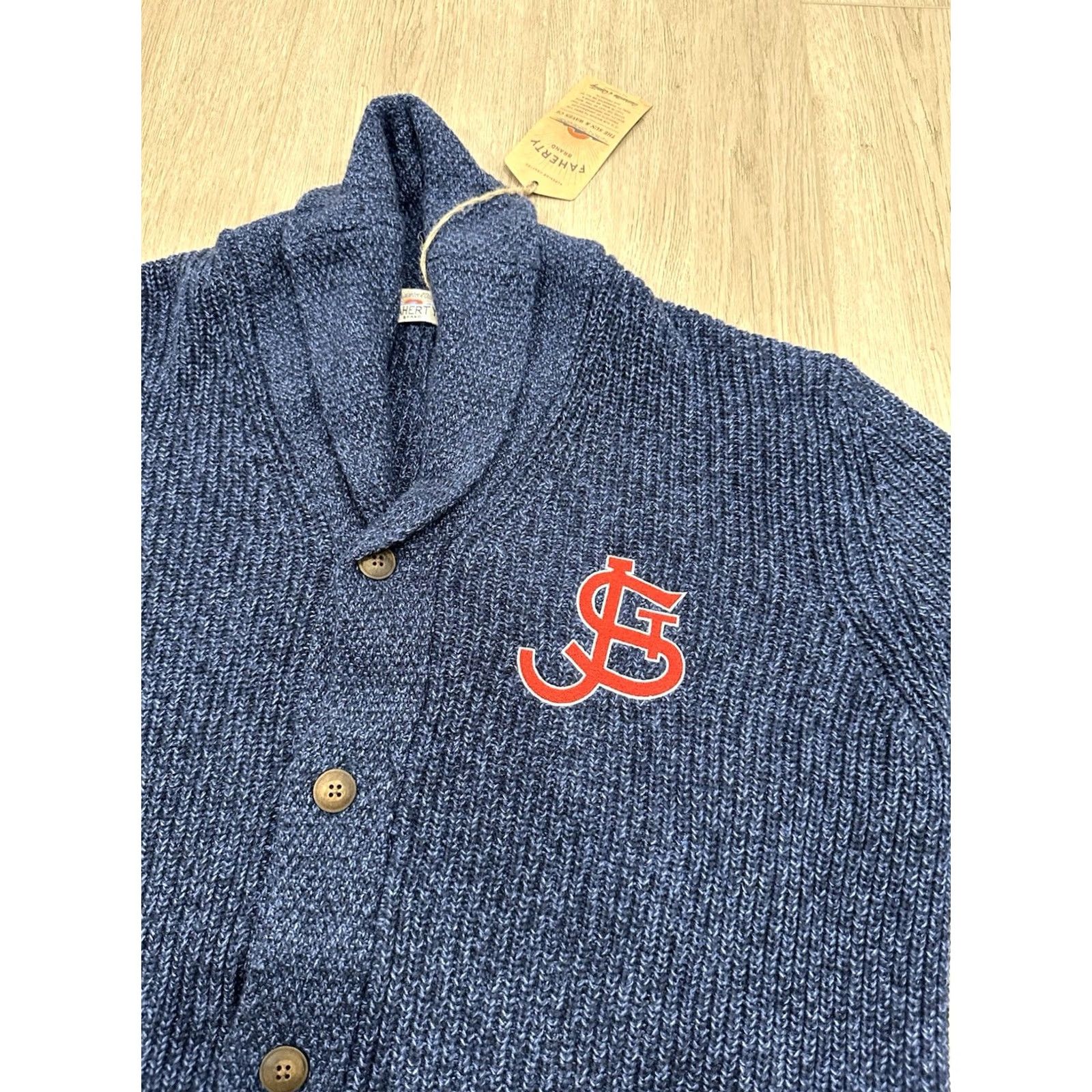 Faherty NWT Faherty Cardigan Shawl XL Fisherman Knit Cashmere Cotton Blue Long Sleeve Button Mens Regular Knit Style Size US XL / EU 56 / 4 - 6 Thumbnail