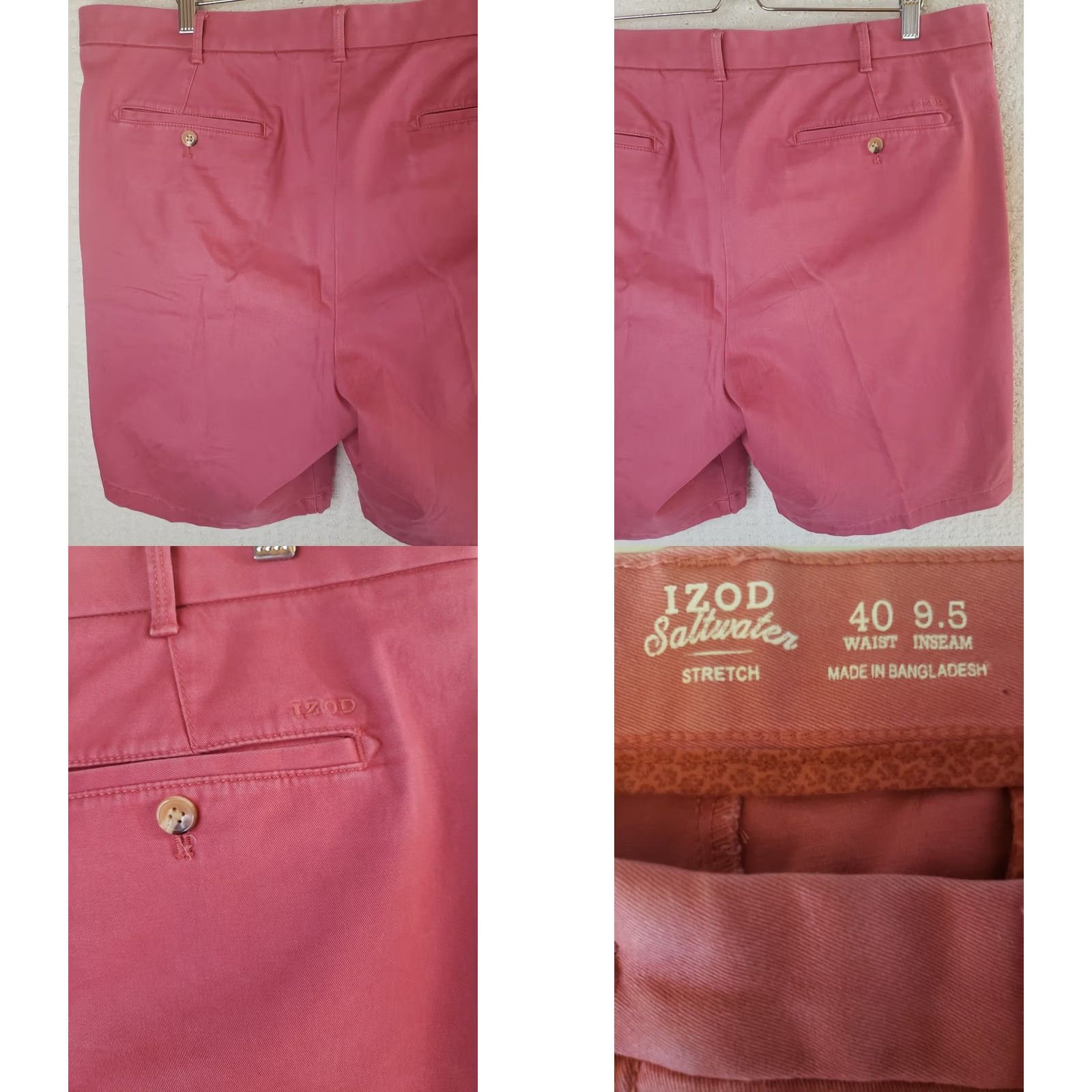 Izod Mens IZOD Saltwater Casual Shorts 40 x9.5 Cotton Stretch Pleated Front Light Red Size US 40 / EU 56 - 8 Thumbnail