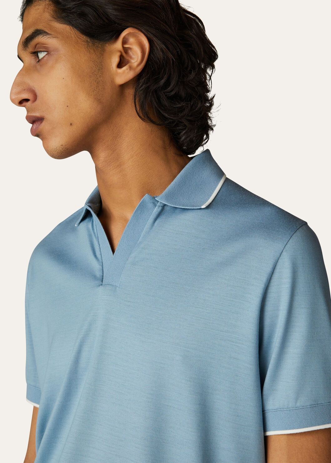 Loro Piana o1w1db10125 FAN4593 Buttonless Polo Shirt in Light Blue Size US M / EU 48-50 / 2 - 3 Thumbnail