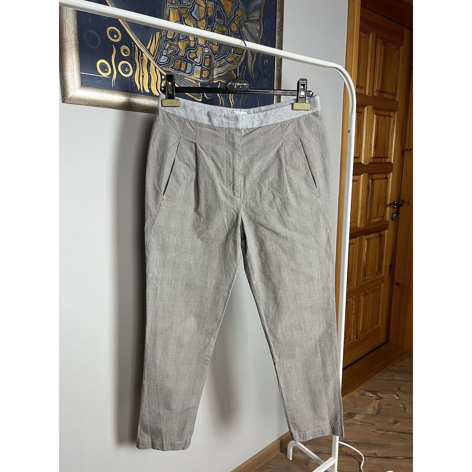 Brunello Cucinelli Brunello Cucinelli Women`s Gray Checked Straight Pants Size Size 27" / US 4 / IT 40 - 4 Thumbnail