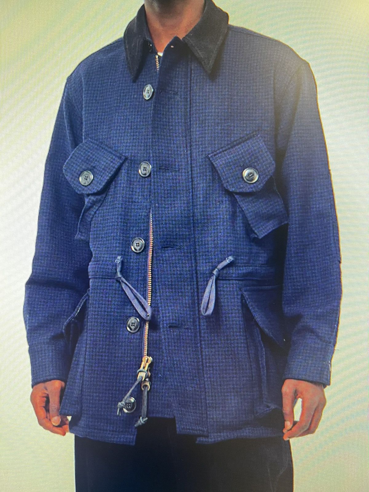Monitaly Monitaly Half Coat Type B Houndstooth Navy Size 42 Size US L / EU 52-54 / 3 - 7 Thumbnail