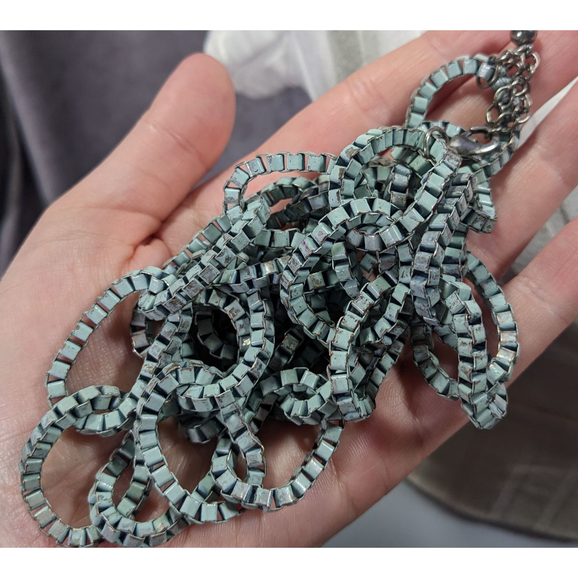 Other Chunky Vintage Light Blue Painted Box Chain Ring Necklace Size ONE SIZE - 4 Thumbnail
