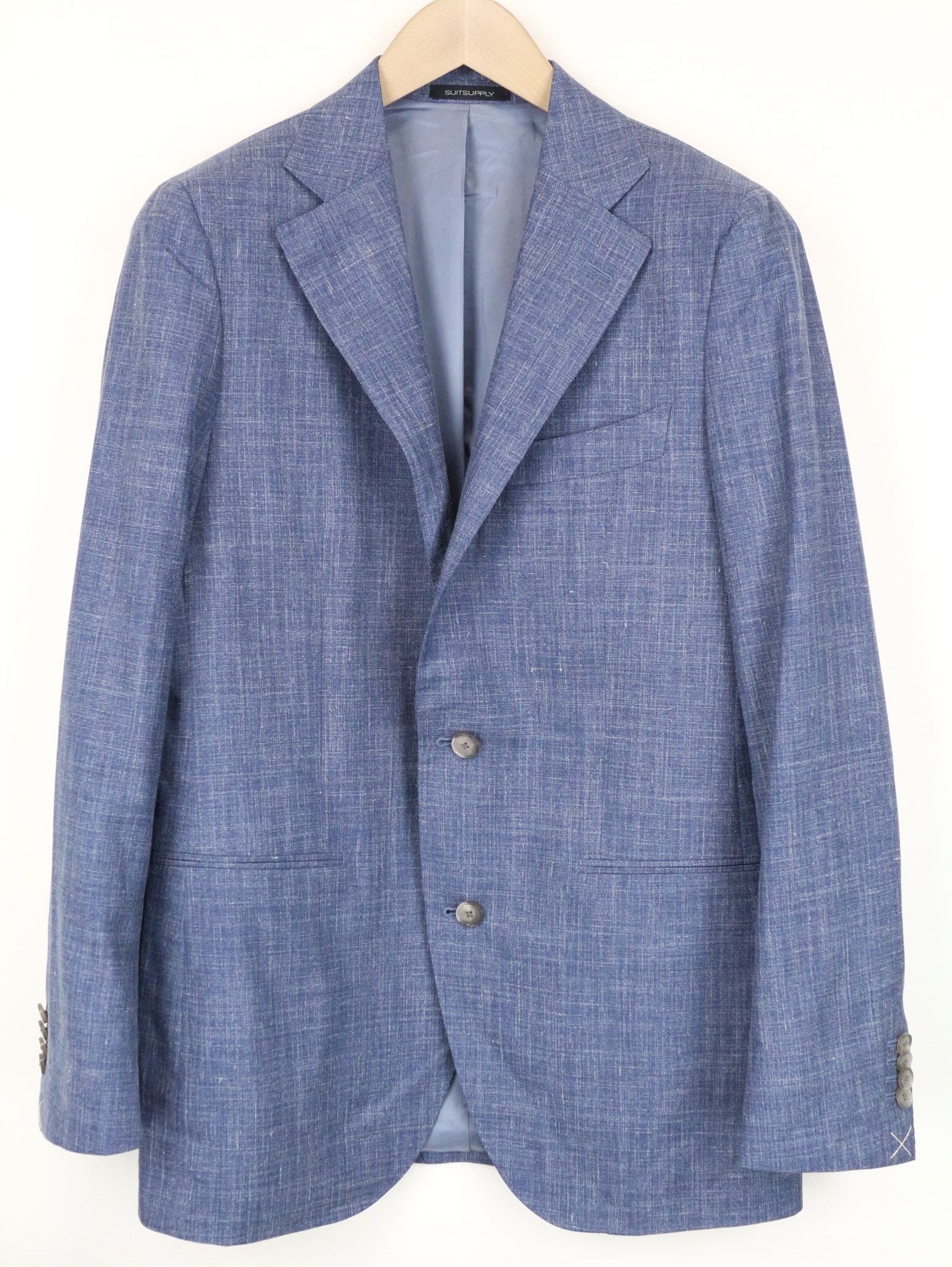 LA SPALLA UK38R Blue Wool Silk Linen Blazer 74909