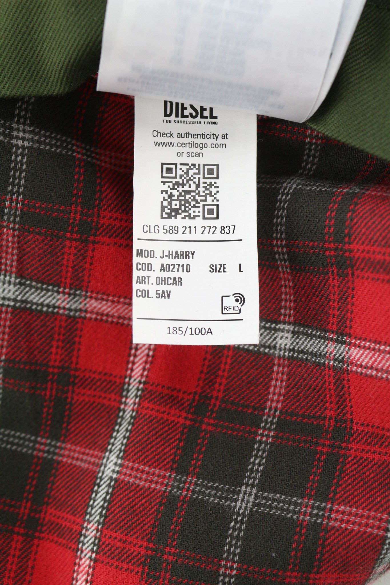 Diesel J-HARRY L Green Band Neck Plaid Lined Jacket 40029 Size US L / EU 52-54 / 3 - 14 Thumbnail