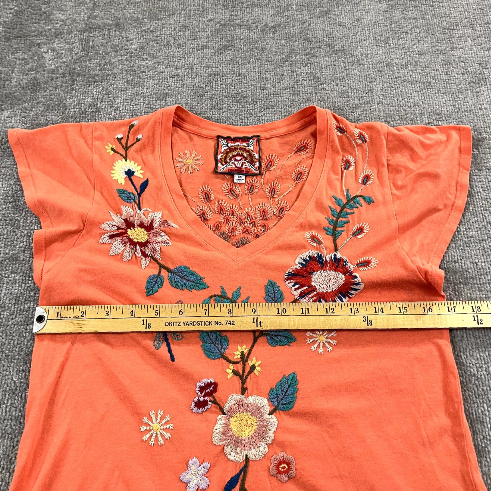 Johnny Was Johnny Was Womens XS Orange Grace Floral Embroidered Blouse V-Neck Flutter Top Size XS / US 0-2 / IT 36-38 - 6 Thumbnail