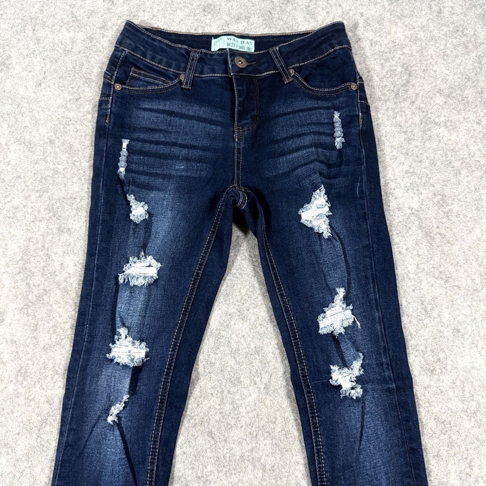 Vintage Wax Jean Stretch Distressed Cuffed Jeans Women's Size 0 Blue Size 25" / US 0 / IT 36 - 2 Thumbnail
