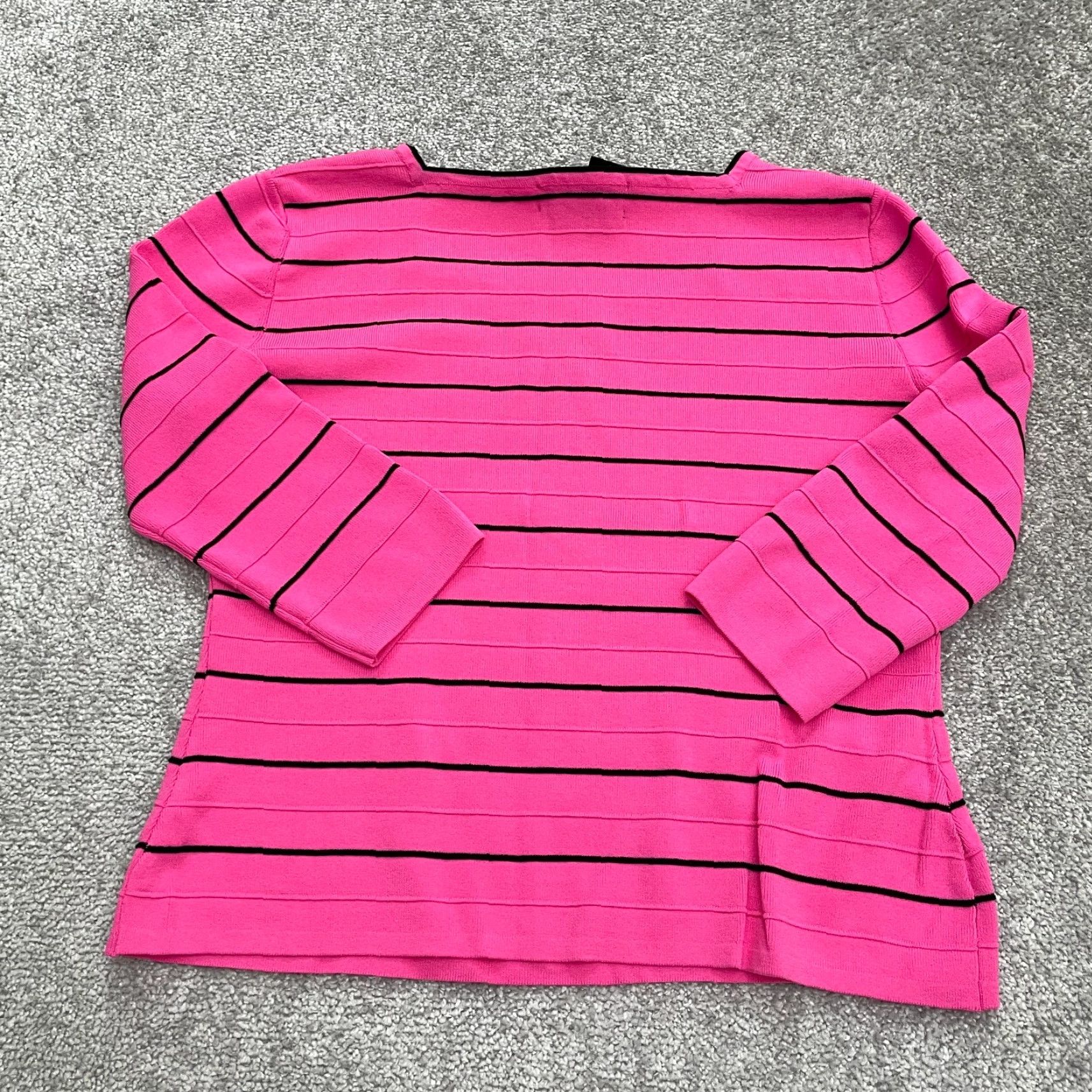 Pinko J.A.D Pullover Sweater Juniors XL Pink Black Striped Square Neck Knit Casual Size XL / US 12-14 / IT 48-50 - 2 Thumbnail