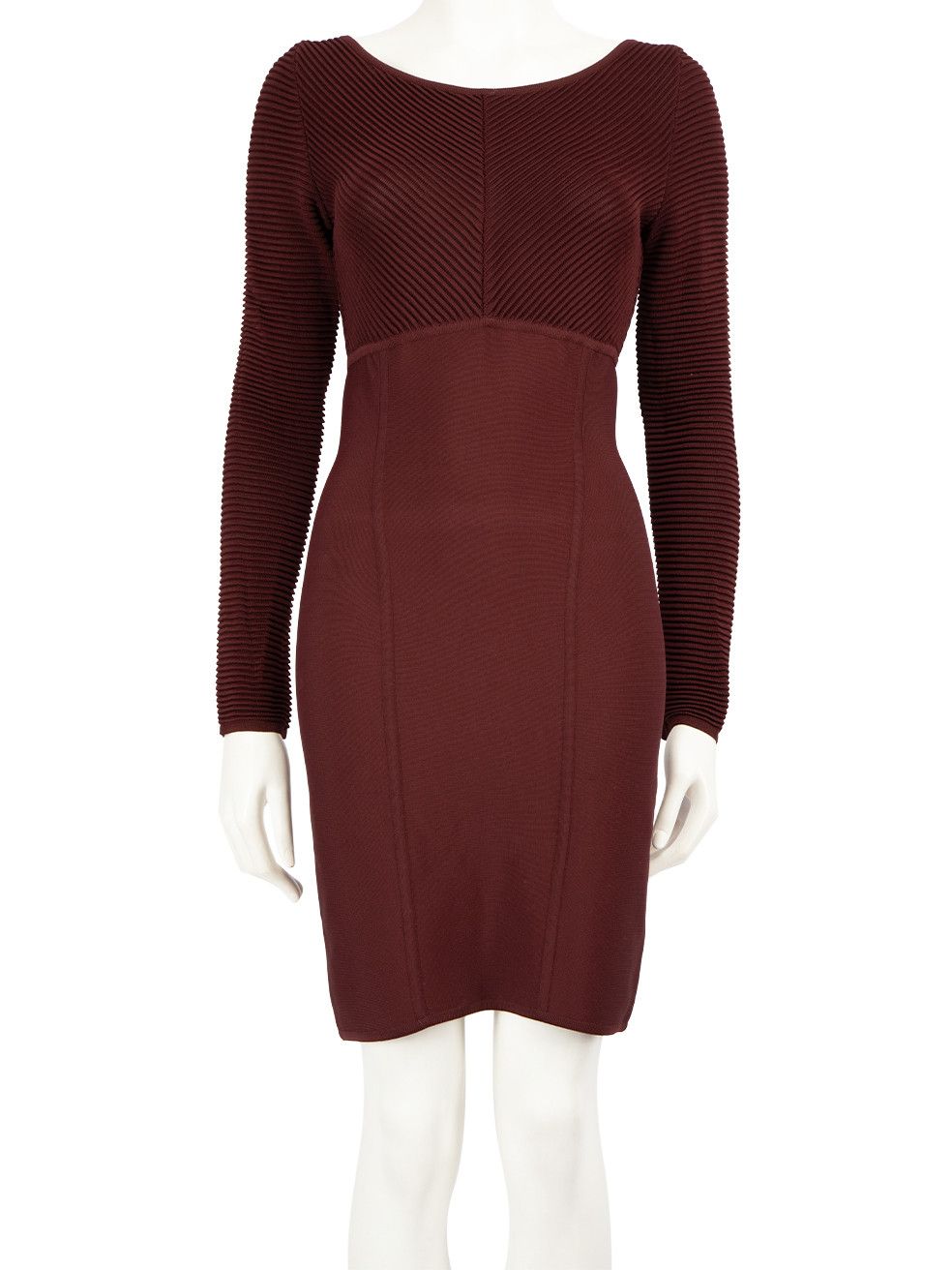 image of Herve Leger Burgundy Long Sleeves Bodycon Mini Dress, Women's (Size Large)