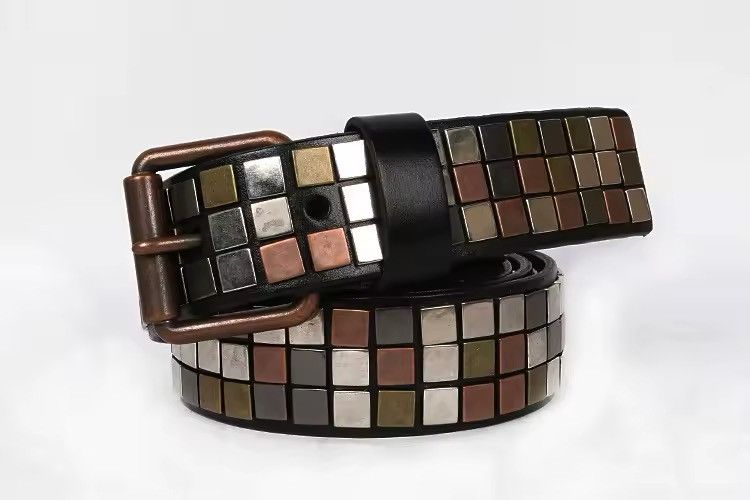 Designer × Leather Streetwear Retro Heavy Metal Cowboy Leather Strap Punk Belt Size 38 - 6 Thumbnail