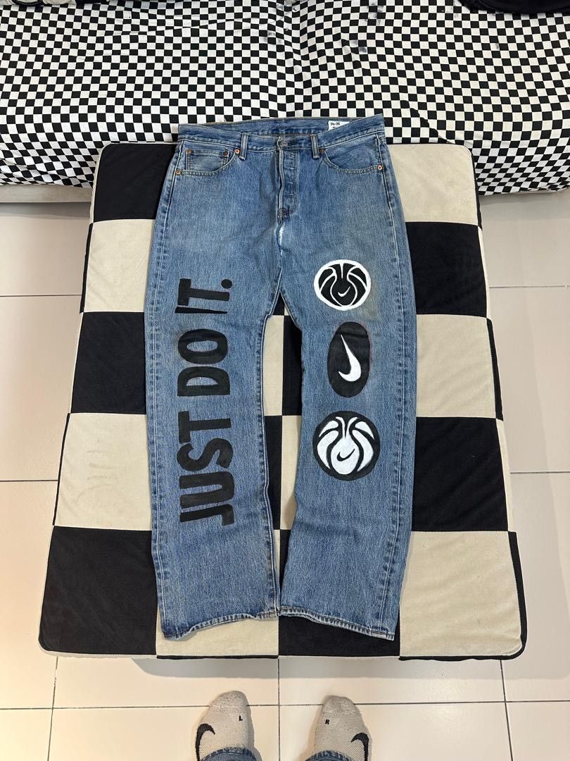 Levi's × Nike LEVIS 501 CUSTOM NIKE JUST DO IT Size US 34 / EU 50 - 1 Thumbnail