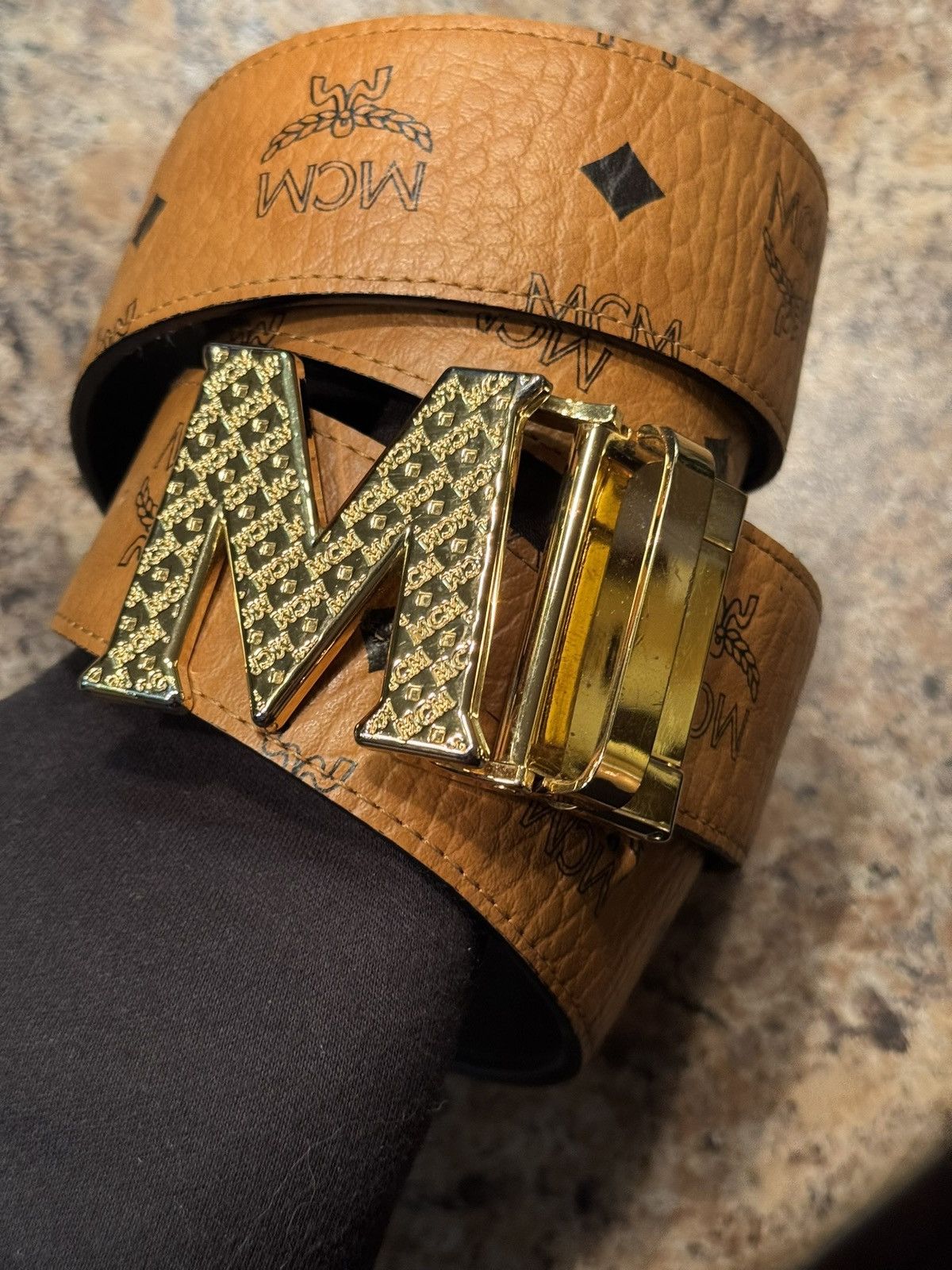 MCM MCM Visetos Monogram Belt w/ Gold M Buckle Size 38 - 2 Thumbnail