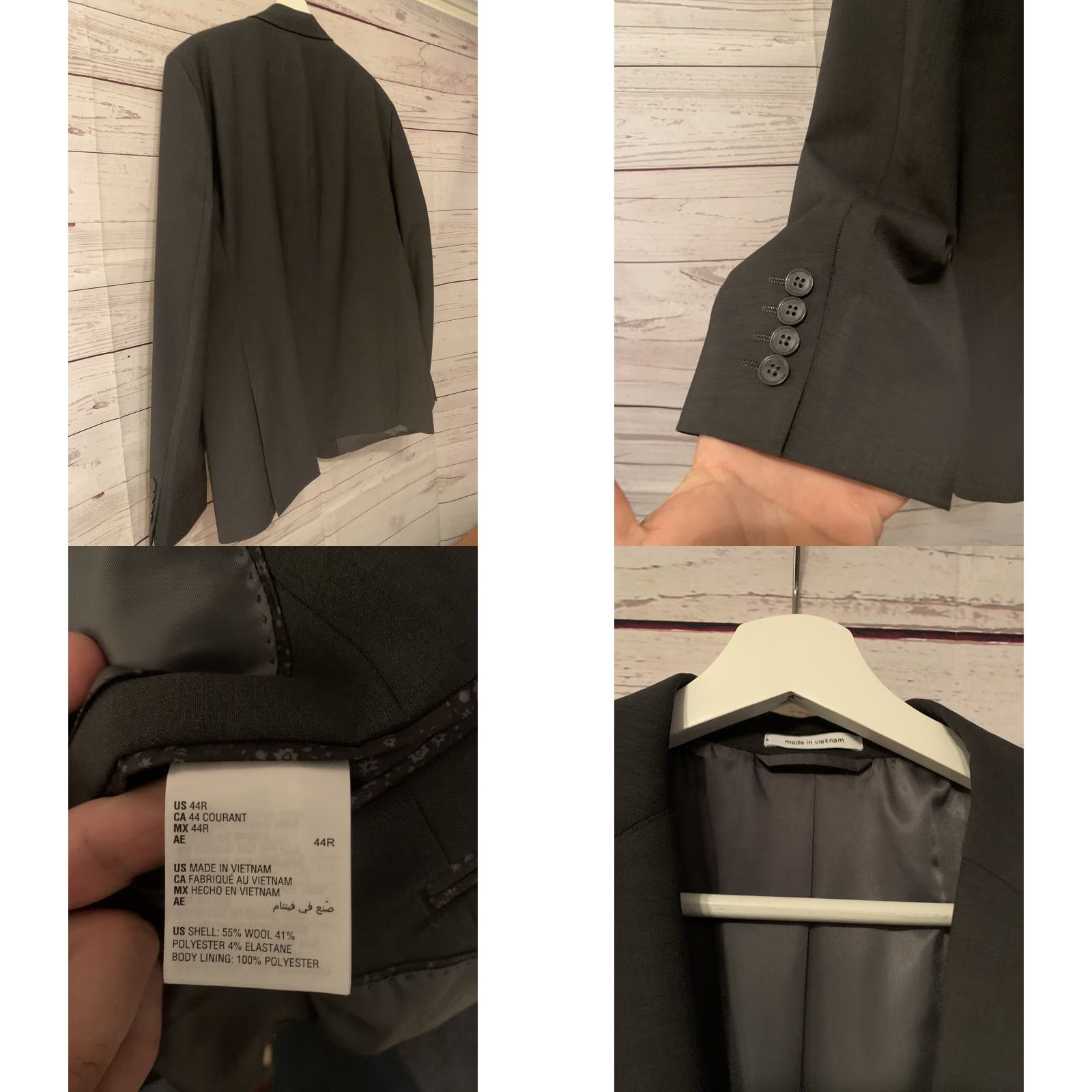 Bar III Bar III Blazer Jacket Mens Slim Wool Mid-Gray Pindot 44R 165949 Regular 2-Button Front Four-Button Sleeve Business Size 44R - 8 Thumbnail