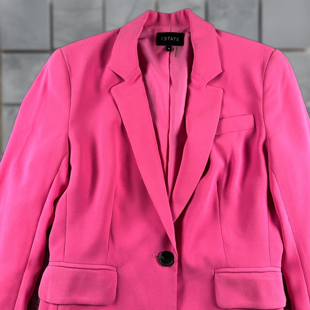 1.STATE Blazer Womens 0 Regular Single Button Pink Notched Lapel Tailored Solid Modern Business Jacket