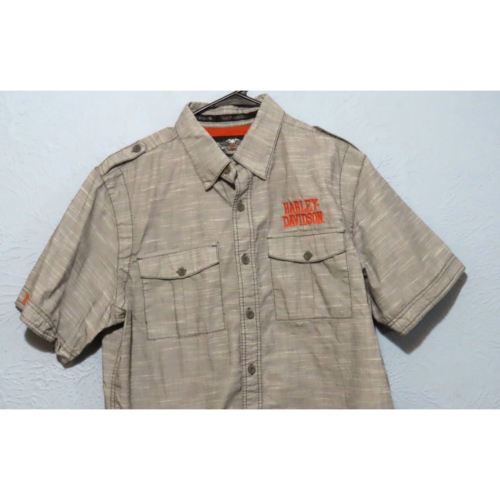 Harley Davidson Harley-Davidson Men's Shirt L Button-Up Gray Short Sleeve Embroidered Woven Slub Weave Lightweight Breathable Classic Motorcycle Size US L / EU 52-54 / 3 - 3 Thumbnail