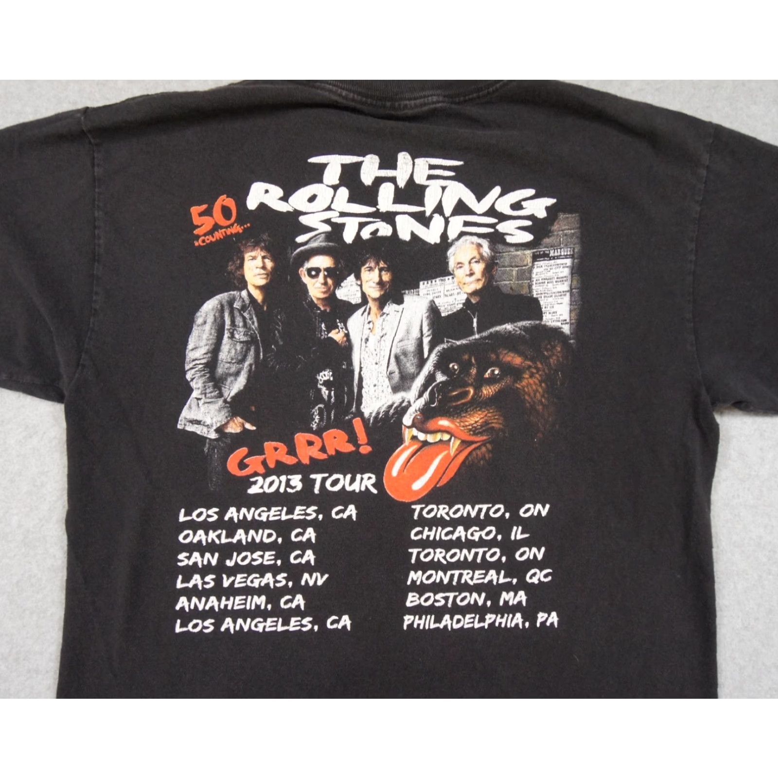 Vintage The Rolling Stones T-Shirt Men's Medium Black Concert Tour 2013 Rock Band Graphic Tee Size US M / EU 48-50 / 2 - 5 Thumbnail