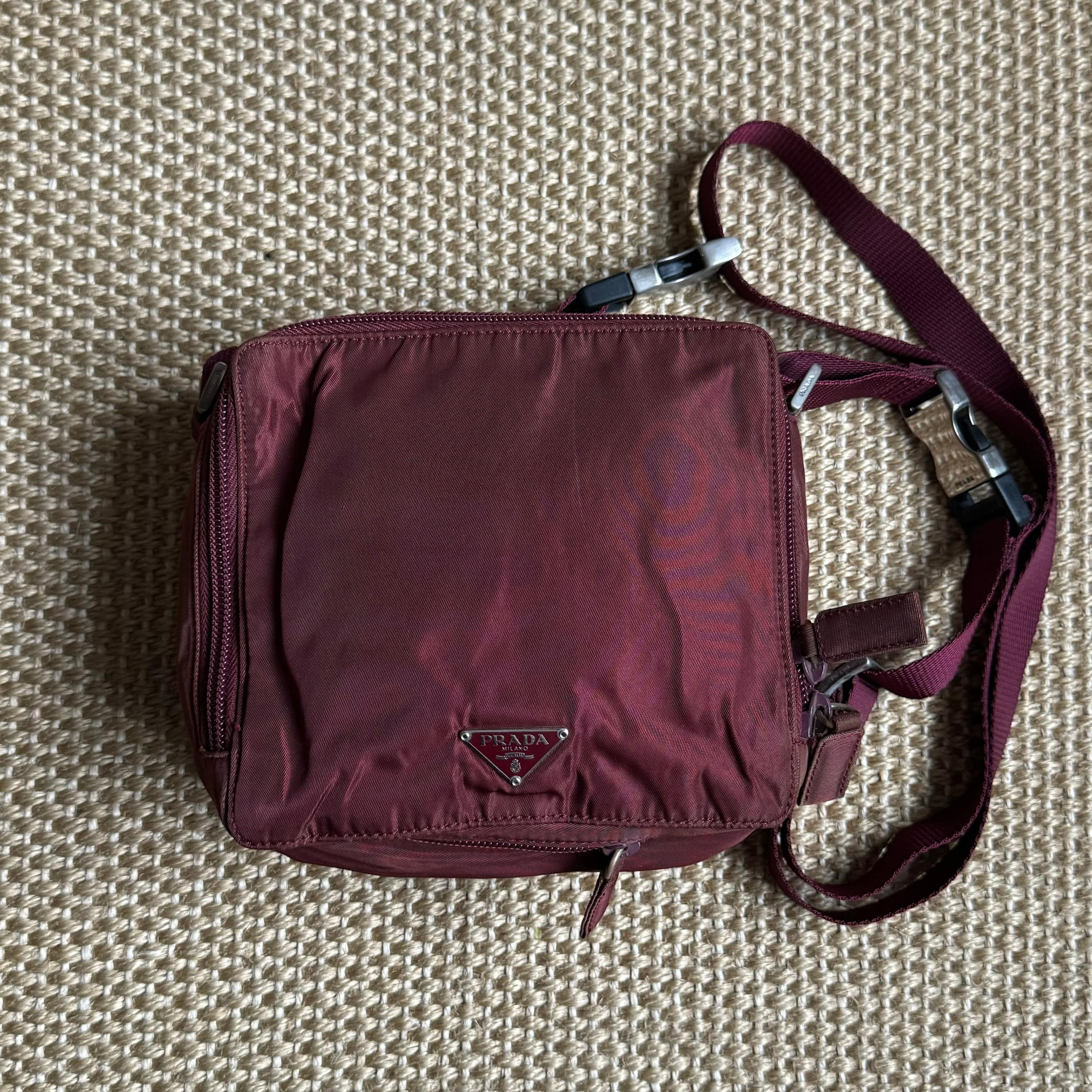 image of Vintage Prada Nylon Mini Shoulder Bag Pochette in Bordeaux, Men's
