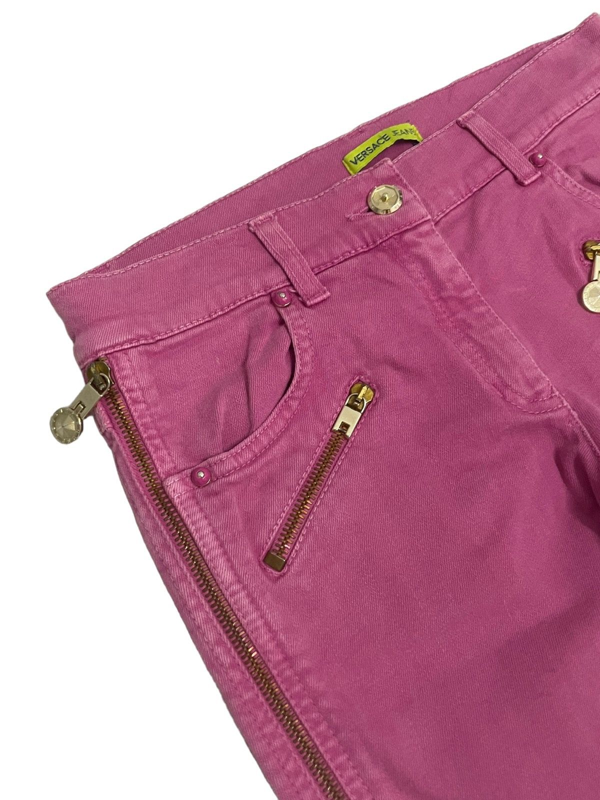 Versace Cross Zip Up Zipper Pink Pants