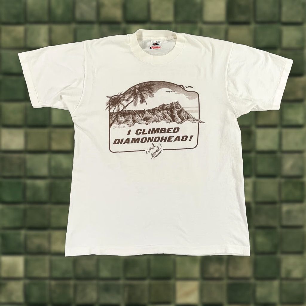 VINTAGE Hawaii Diamond Head Shirt Mens Large I Climbed Souvenir Made In USA 80s