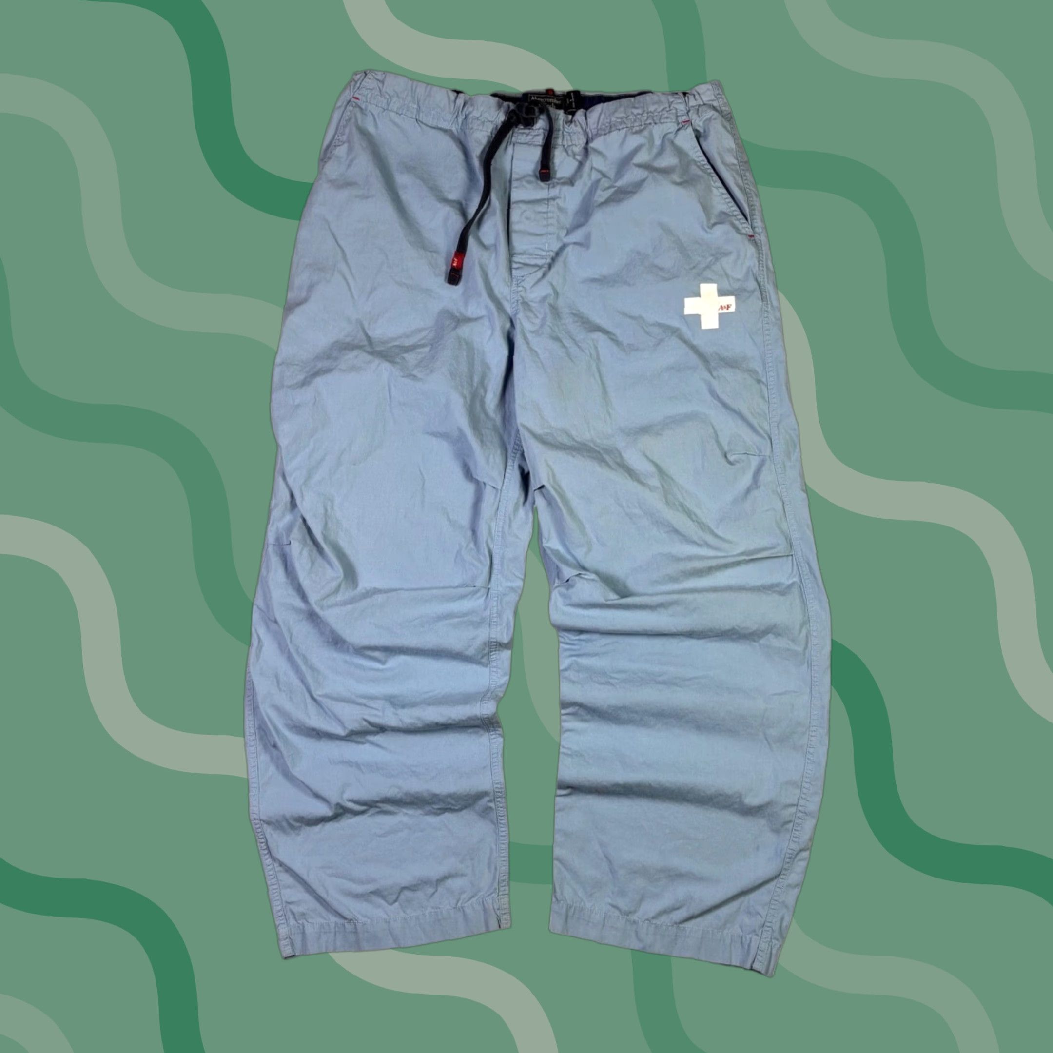 Abercrombie & Fitch Abercrombie & Fitch Cargo Pants L Men Blue Cotton Drawstring Elastic Waist Logo Patch Casual Pants Size US 33 - 1 Thumbnail