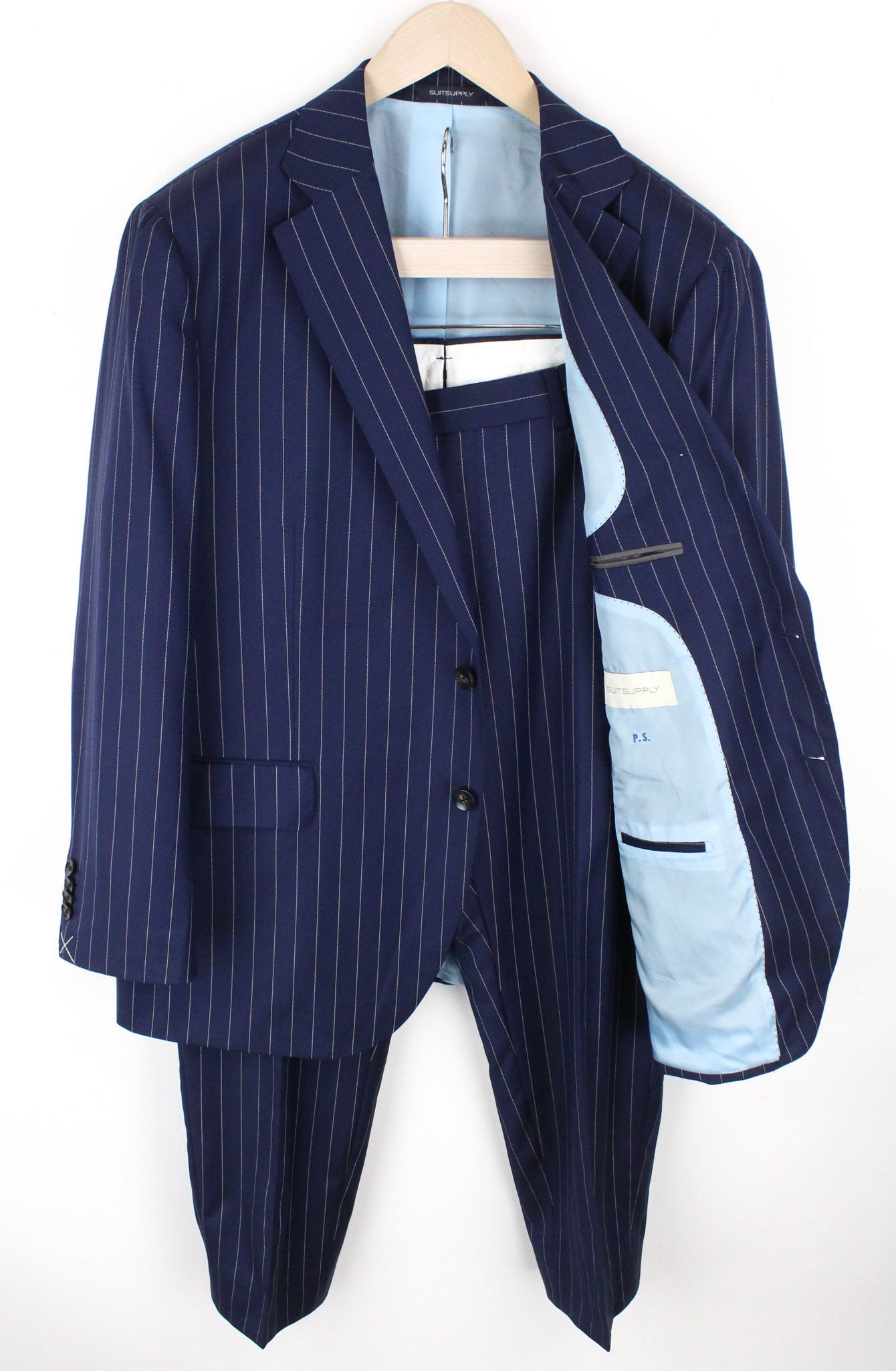 image of Suitsupply La Spalla Uk48S Blue Slim Striped Wool Perennial Suit 69094, Men's