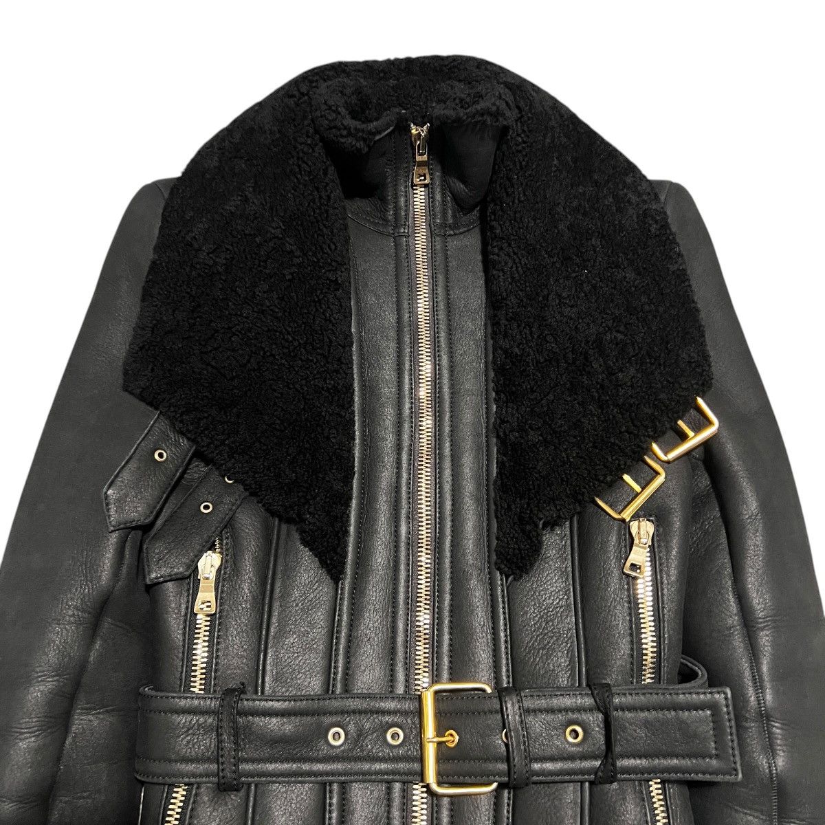 Balmain BALMAIN Black Shearling and Leather Riders Jacket Size S / US 4 / IT 40 - 2 Thumbnail