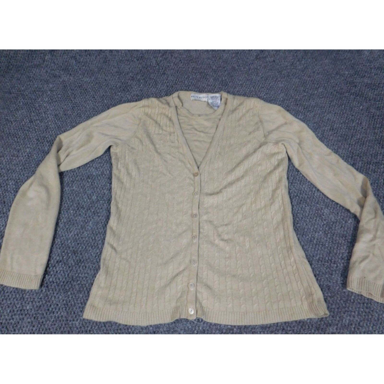 Vintage White Stag Womens Sweater S Raglan Long Sleeve Round Neck Open-Knit Lightweight Pullover Button Logo Beige White Stag Modern Womens Size S / US 4 / IT 40 - 2 Thumbnail