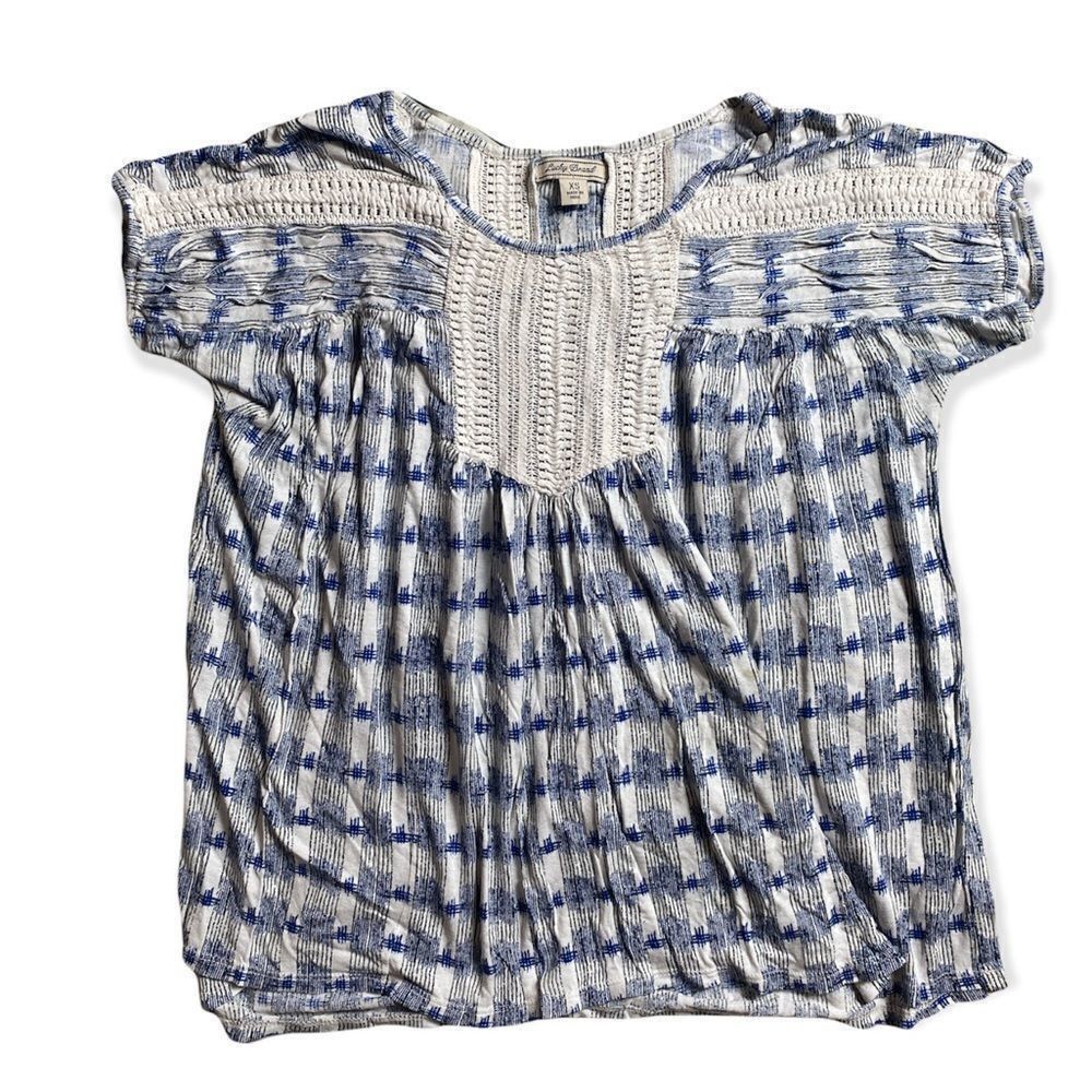 Lucky Brand Lucky Brand XS Blue & White Short Sleeve Blouse – Crochet Tr Size XS / US 0-2 / IT 36-38 - 4 Thumbnail