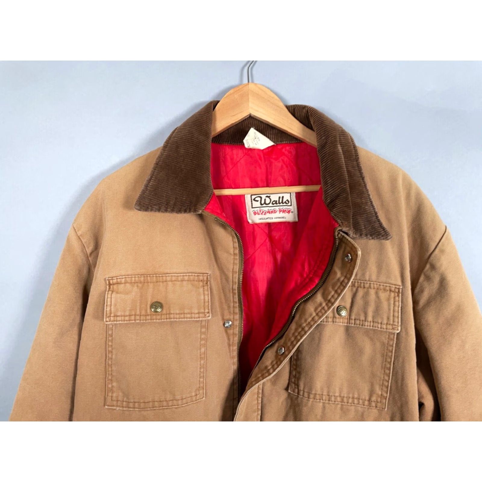 Walls Walls Vintage XL Tall Chore Jacket Pruf Blizzard Canvas Quilt Lined Brown Red Cotton Nylon Shell Bomber Coat Workwear Mens XLT Jacket Size US XL / EU 56 / 4 - 4 Thumbnail