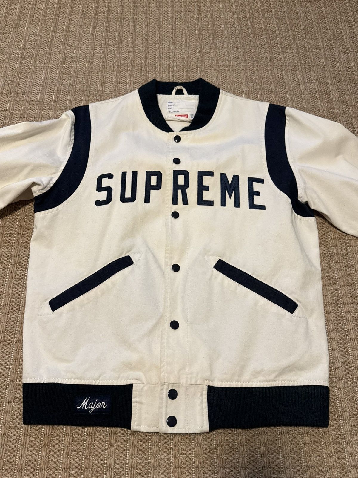Supreme Vintage 2011 Supreme Major Varsity Jacket Medium White Navy Size US M / EU 48-50 / 2 - 2 Thumbnail