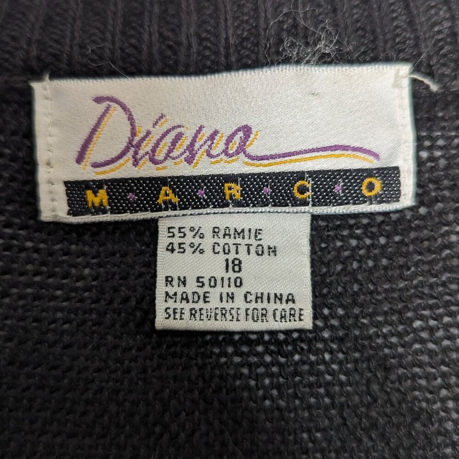Vintage Diana Marco Vintage Black 80's Floral Sequin Sweater V-Neck Size XXL / US 16-18 / IT 52-54 - 5 Thumbnail