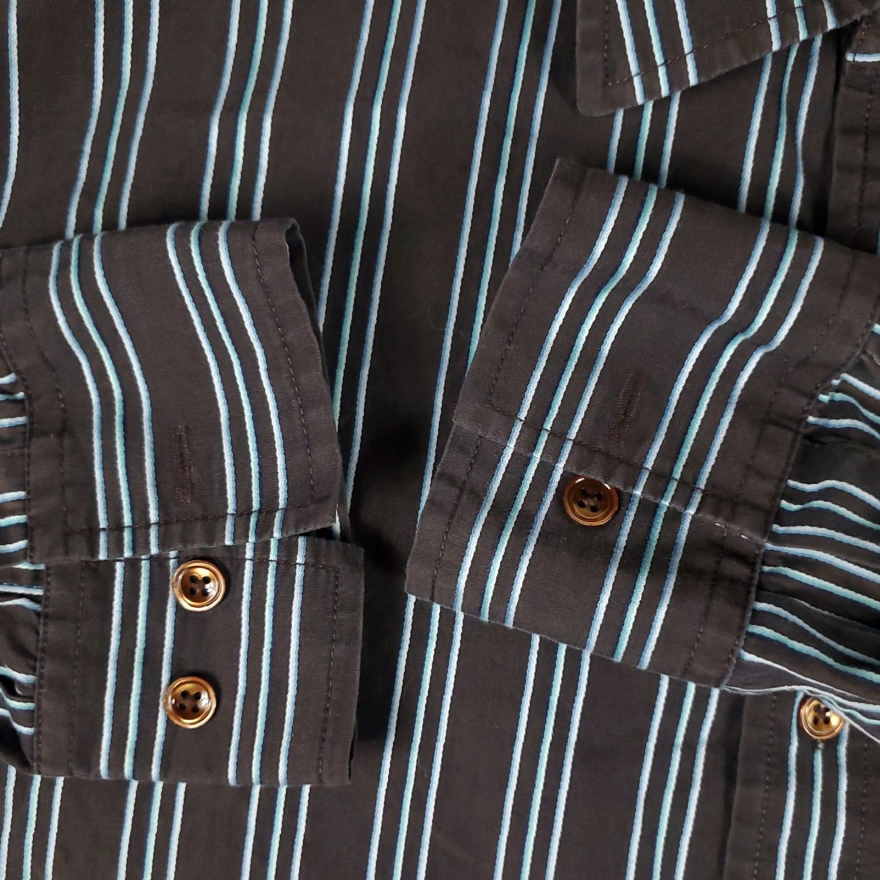Faconnable Façonnable Shirt Mens L Brown Blue Striped Button-Up Long Sleeve Casual Business Size US L / EU 52-54 / 3 - 3 Thumbnail