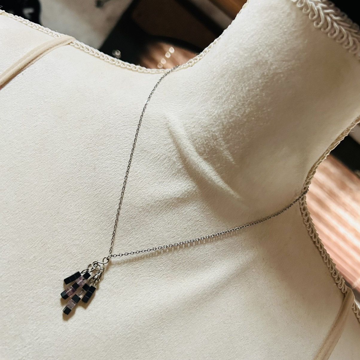 Handmade Handcrafted hematite and rose quartz dangle pendant necklace Size ONE SIZE - 1 Thumbnail