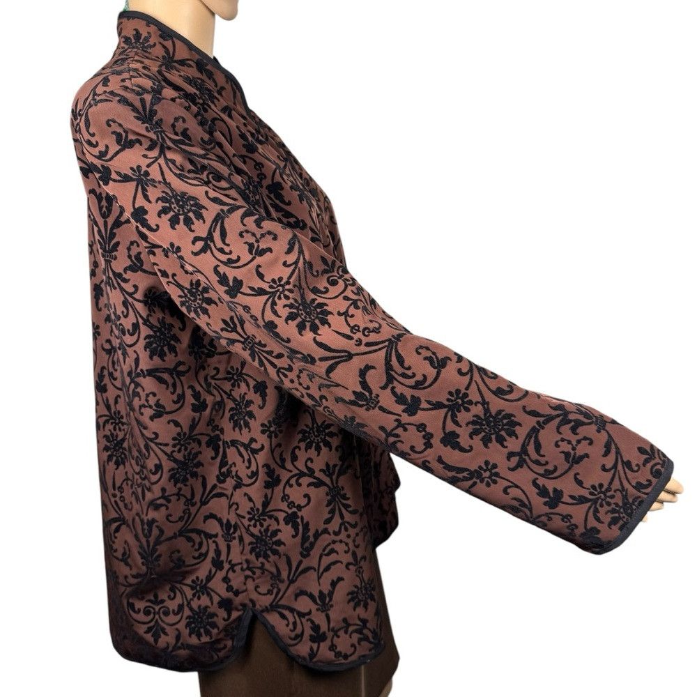 Other Susan Graver Brown Black Floral Velvet Burnout Jacket Size Size L / US 10 / IT 46 - 3 Thumbnail