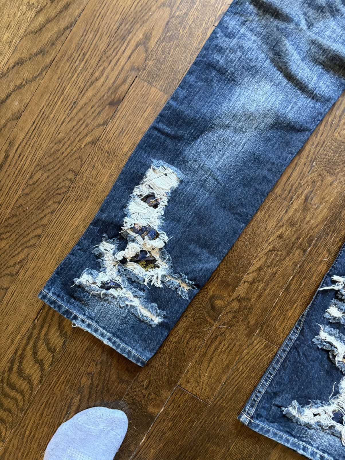 PPFM Distressed Repaired Patchwork Denim Jeans