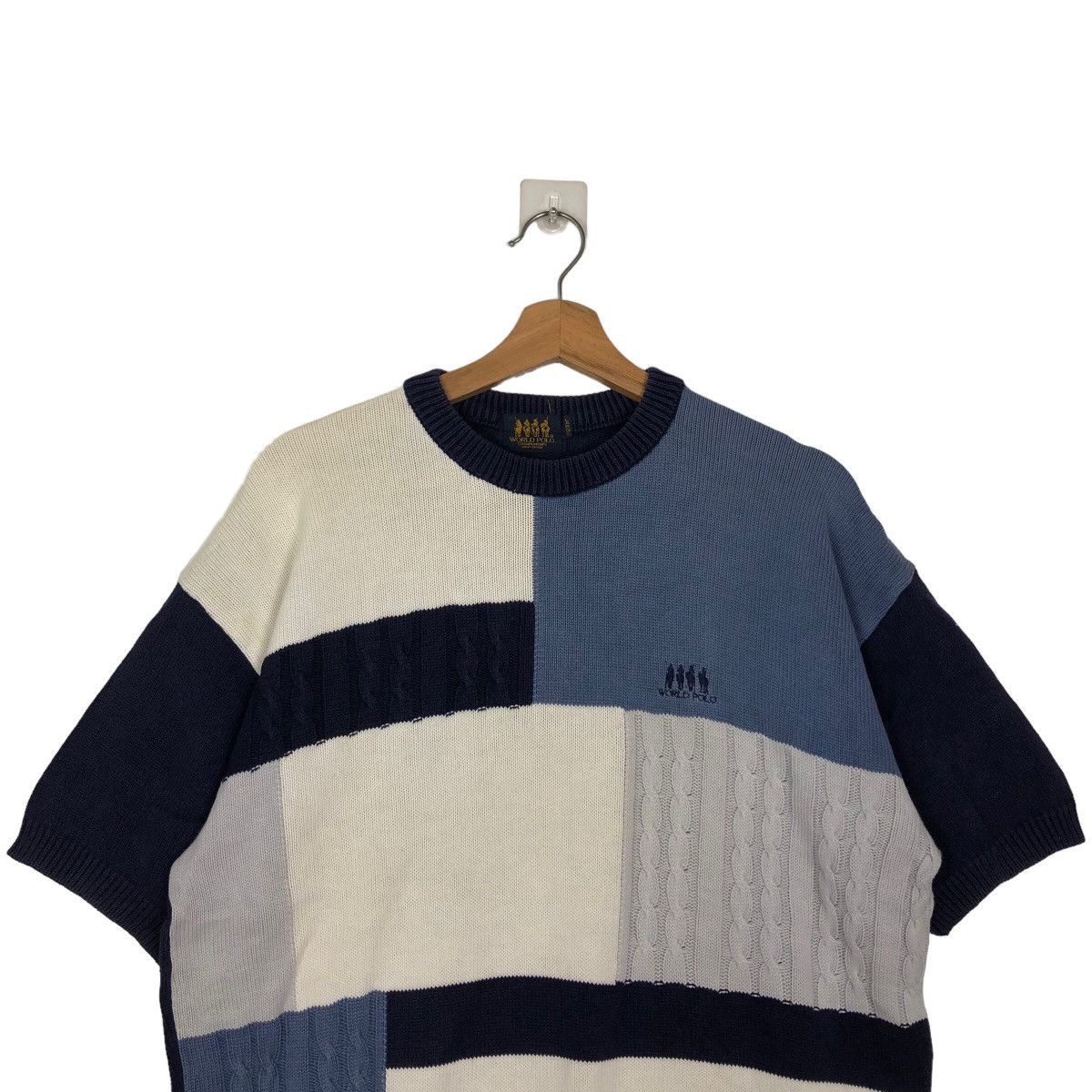 Japanese Brand 🔥90’s Vintage Knit Sweatshirt World Polo Striped Design Size US L / EU 52-54 / 3 - 3 Thumbnail