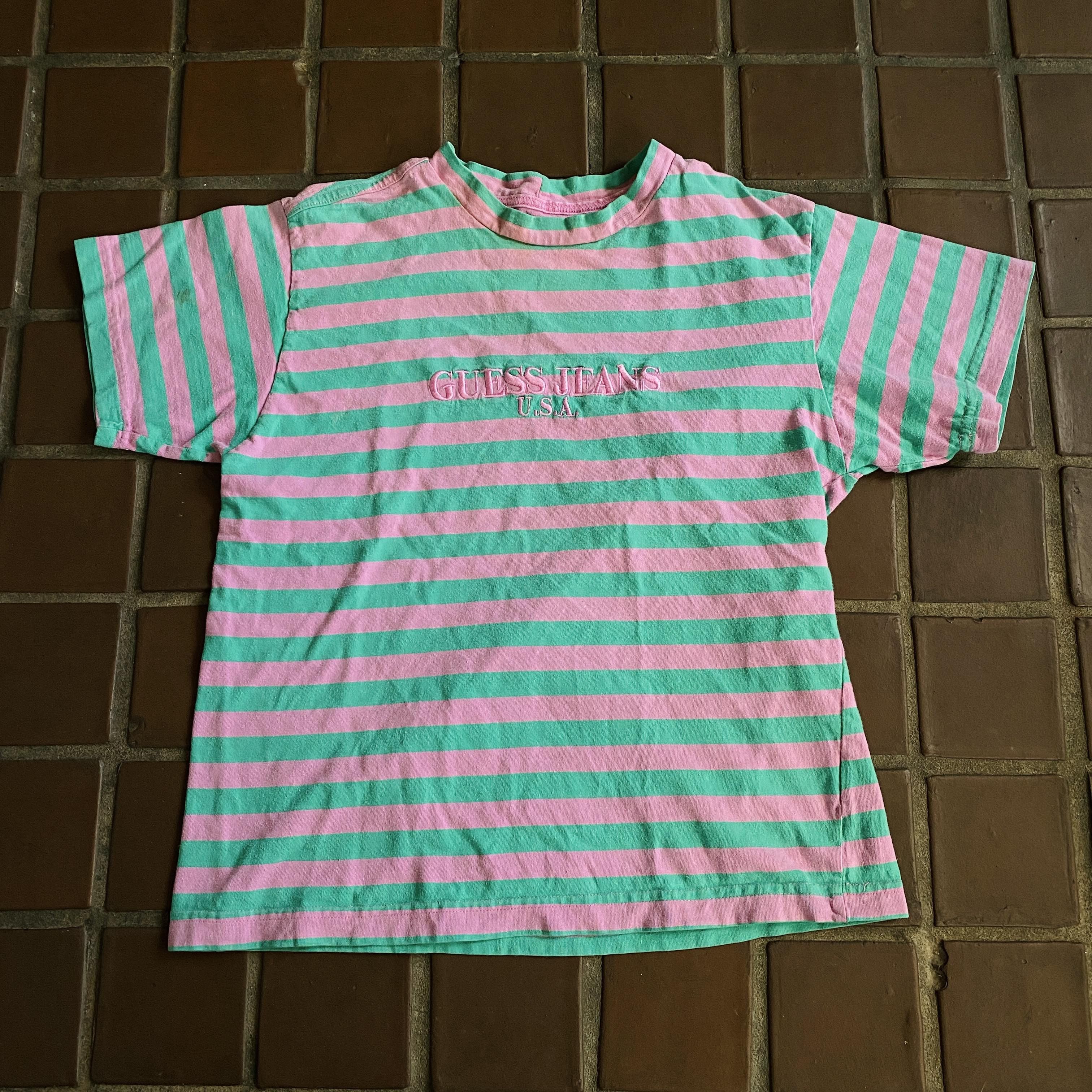 Green and pink striped guess shirt hotsell