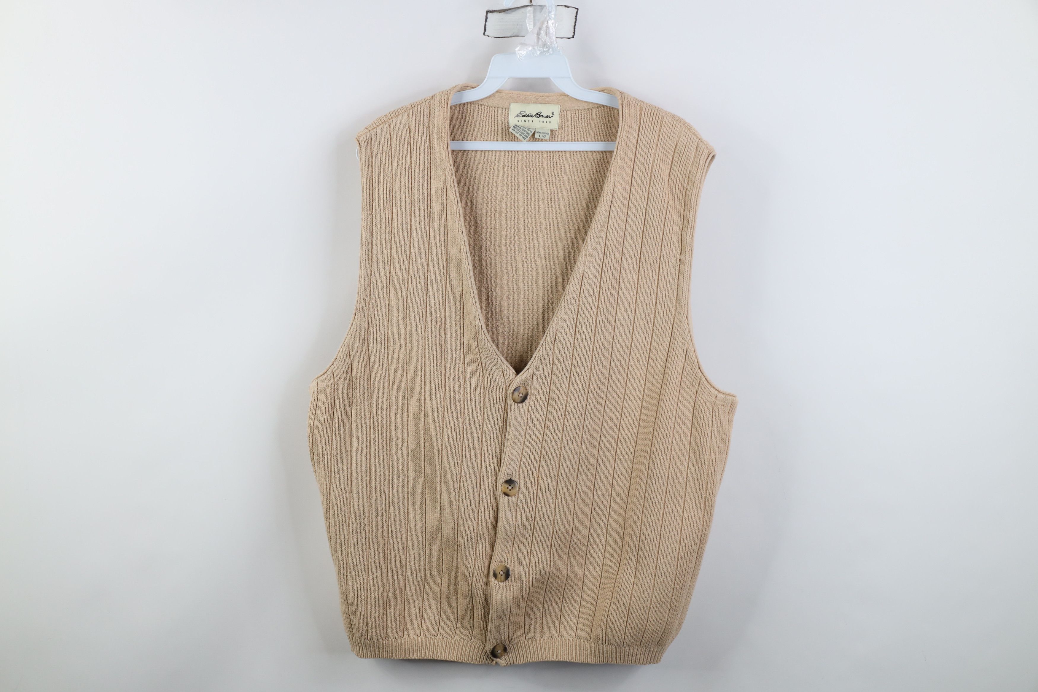 Eddie Bauer Vintage 90s Eddie Bauer Ribbed Knit Sweater Vest Beige Size US L / EU 52-54 / 3 - 1 Thumbnail