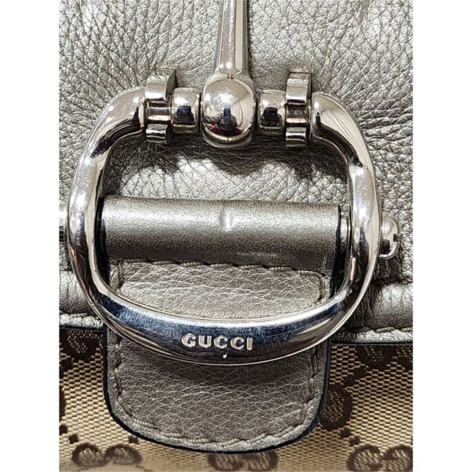 Gucci Gucci Medium GG Canvas Techno Horsebit Flap Hobo Bag Grey/Be Size ONE SIZE - 10 Thumbnail