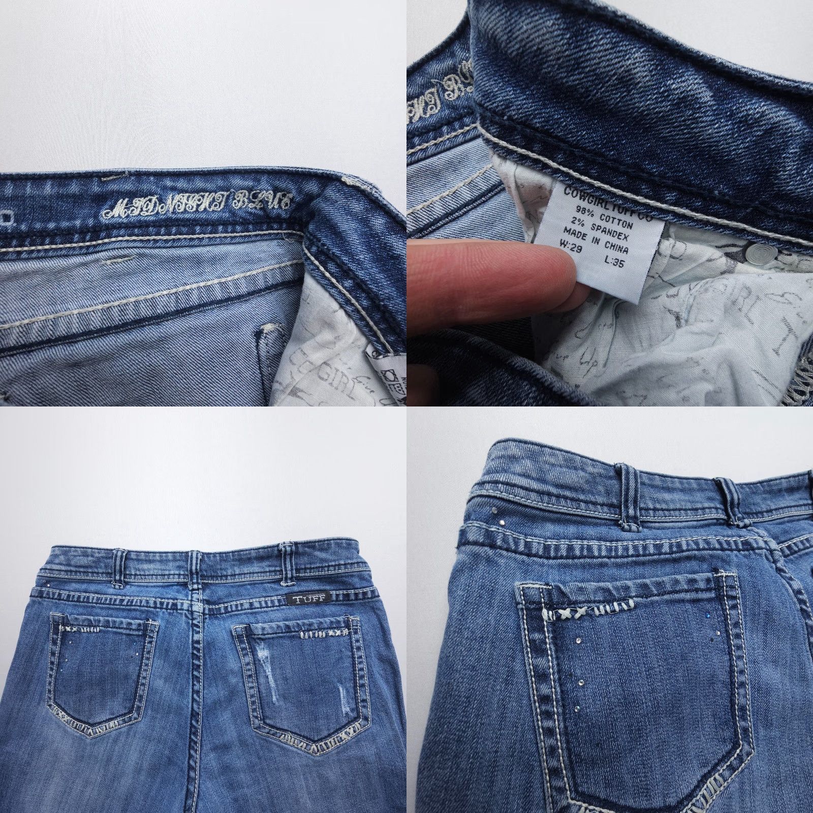 Vintage Cowgirl Tuff Jeans Shirt Bootcut Women 29 29 Blue Western Cowboy Denim Cotton Blend Medium Solid 5-Pocket Vintage: No Size 29" - 8 Thumbnail