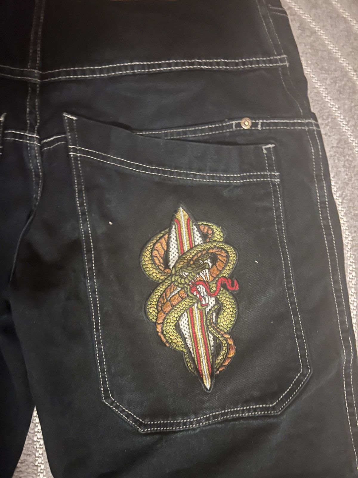 JNCO × Jean Machine MACHINE JEANS CO Black Denim, Back Pocket Graphic Size US 34 / EU 50 - 3 Thumbnail