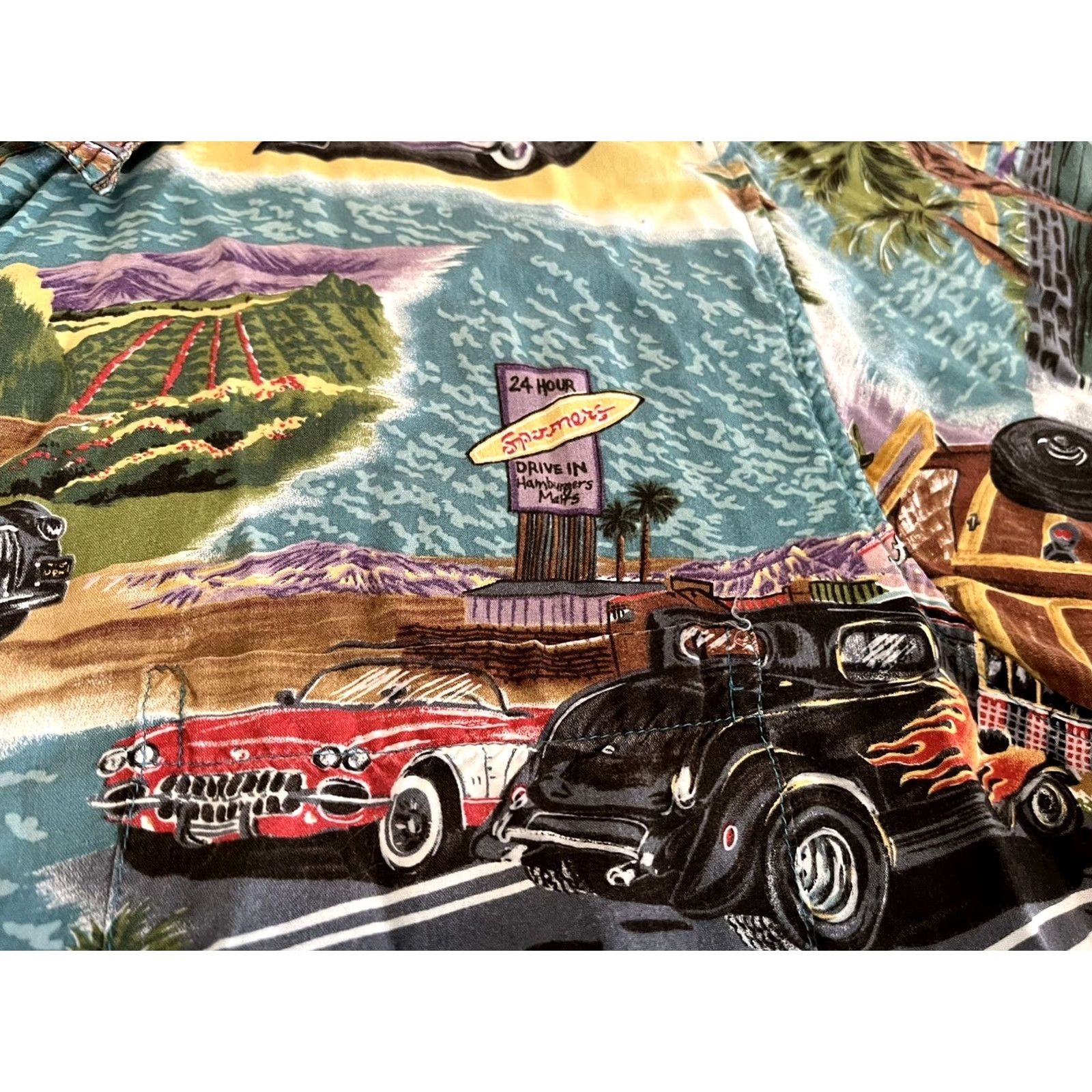 Reyn Spooner Reyn Spooner California Classic Cars Rayon Hawaiian Shirt Medium/Large Hip Santana? Size US M / EU 48-50 / 2 - 3 Thumbnail