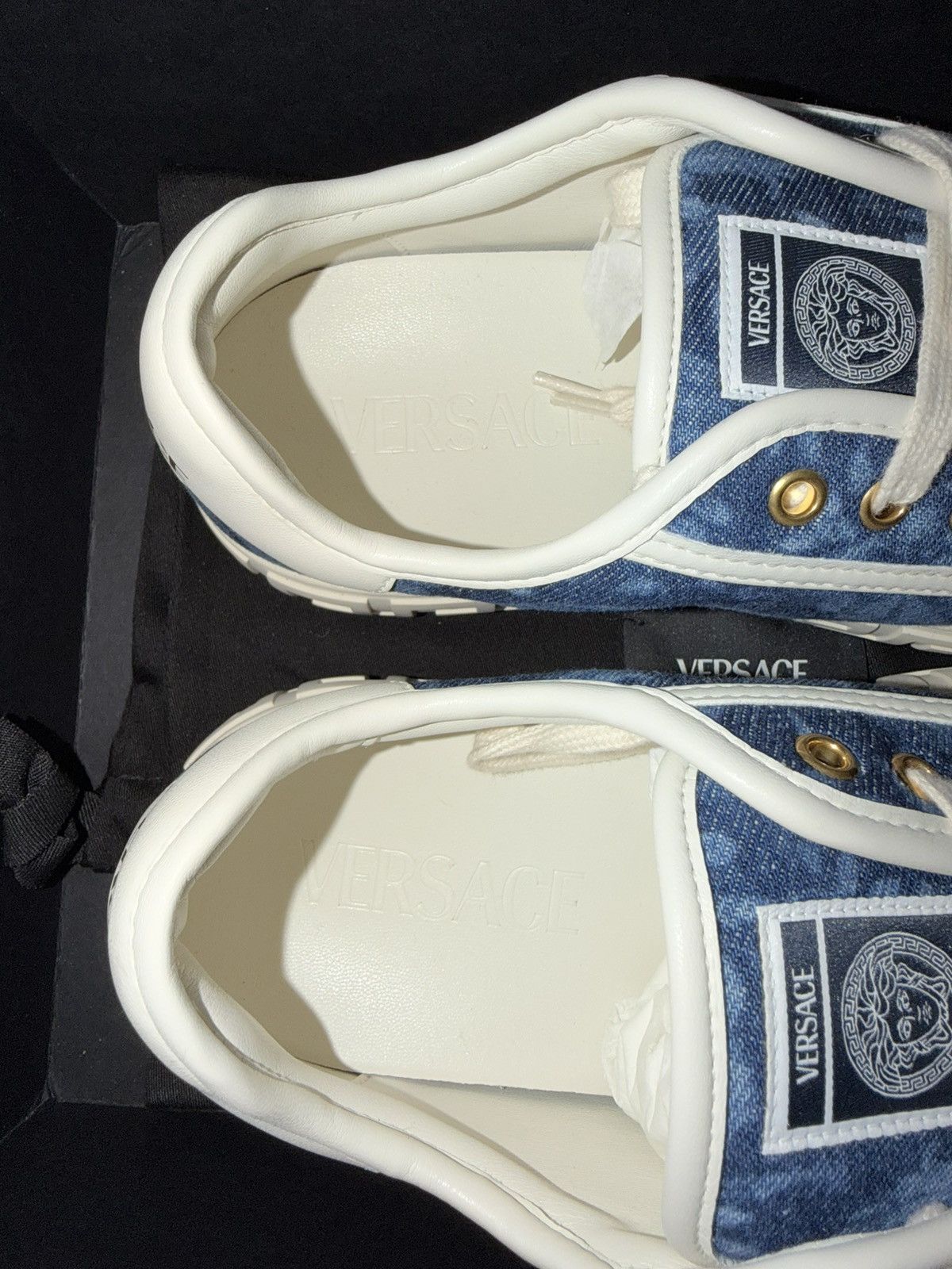 Versace Versace Baroque Denim Greek Key Sneakers – Blue/Off White Size US 7.5 / EU 40-41 - 5 Thumbnail