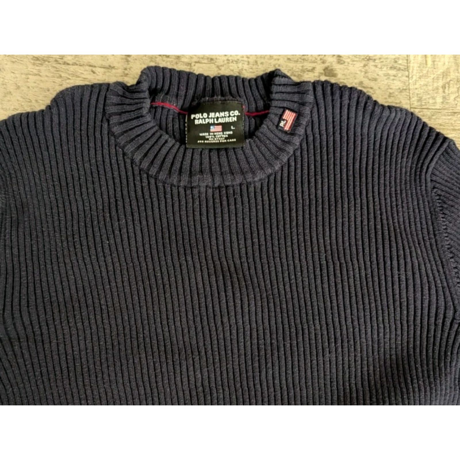 Polo Ralph Lauren VINTAGE Polo Ralph Lauren Polo Jeans Company Ribbed 100% Cotton Sweater L Navy Womens Pullover Knit Mock Neck Long Sleeve Slim 90s Preppy Logo Size L / US 10 / IT 46 - 2 Thumbnail