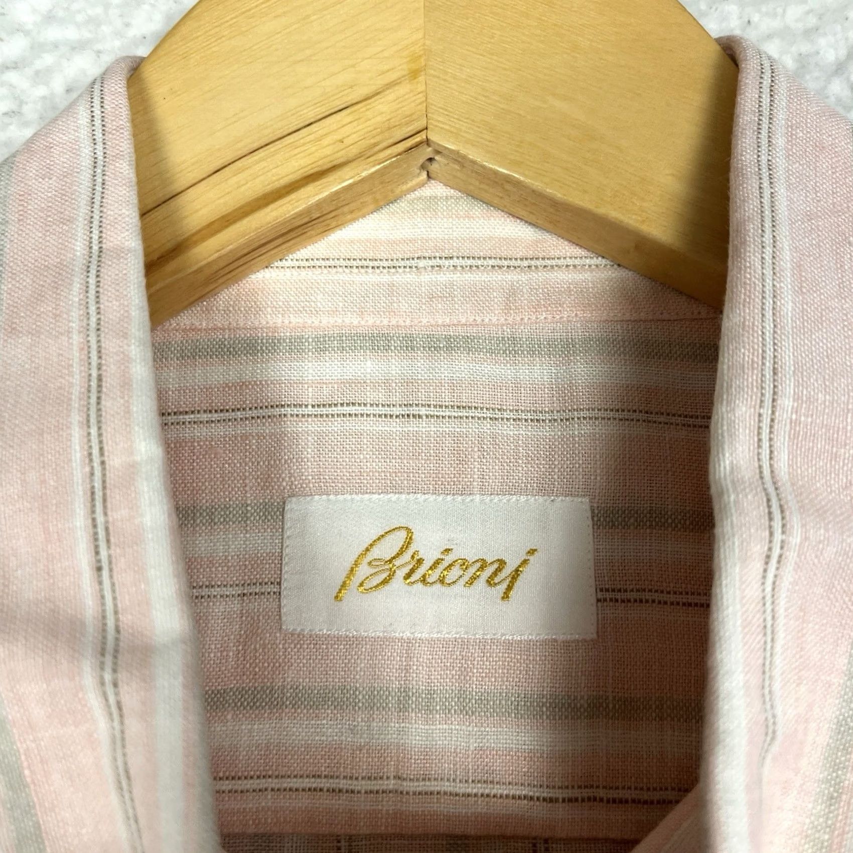 Brioni Brioni Button-Down Shirt Men M Long Sleeve 100% Linen Pink Striped Size US M / EU 48-50 / 2 - 2 Thumbnail